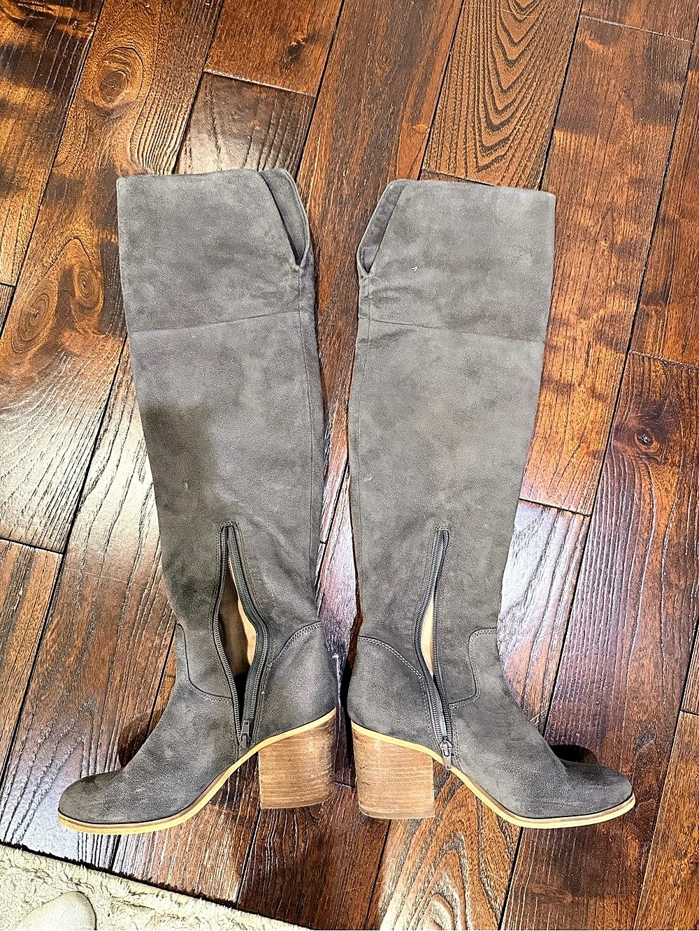Melrose & Market Gray Faux Suede Tall Block Heel Boots Size 8
